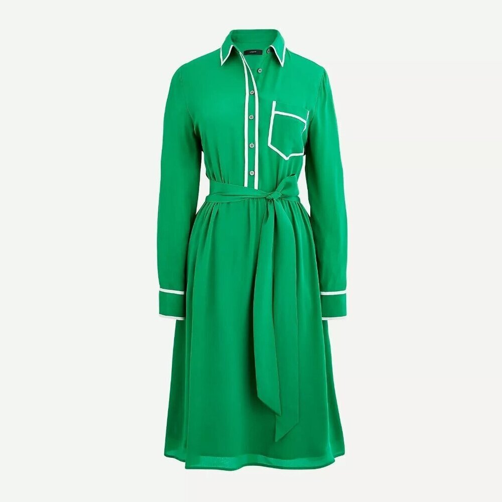 Nwt J.Crew A-Line Silk Shirtdress In Warm Clover Belted Fit & Flare Dress 4